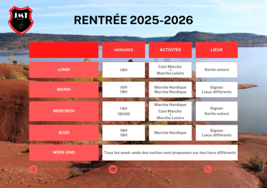 Planning des séances Je Marche Toujours 2025-2026